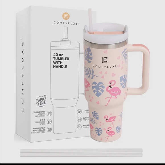 Flamingo 40oz tumbler with handle 🦩🩷 - Picture 3 of 3